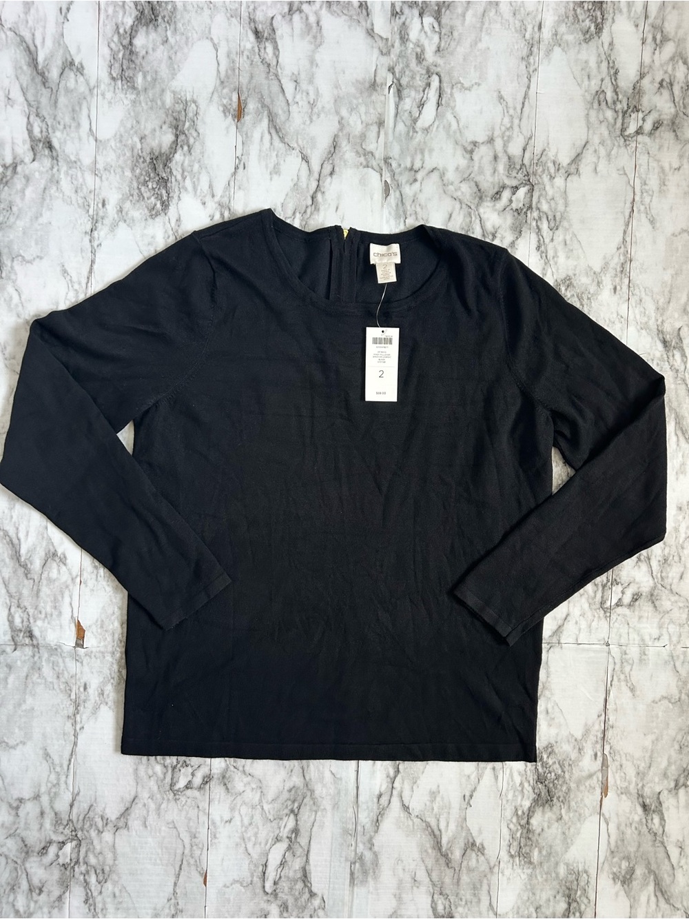 Chico’s NWT size 2 large zip back Mindy Pullover sweater basic black